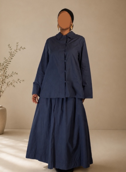 Ensemble jupe style asiatique Bleu nuit