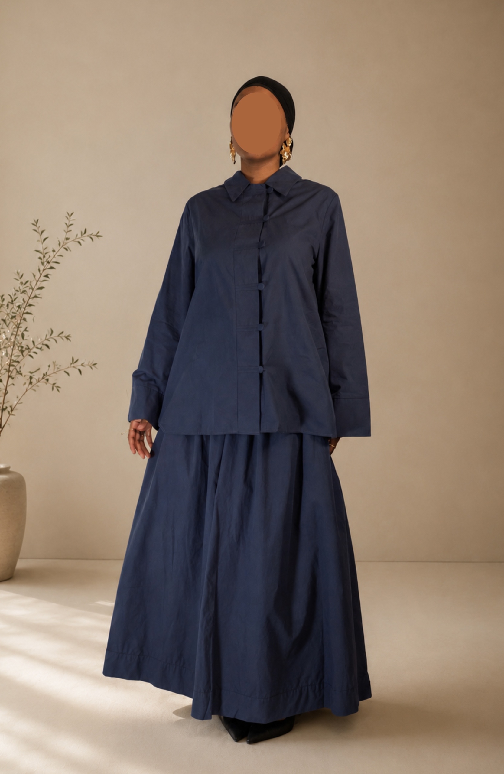 Ensemble jupe style asiatique Bleu nuit