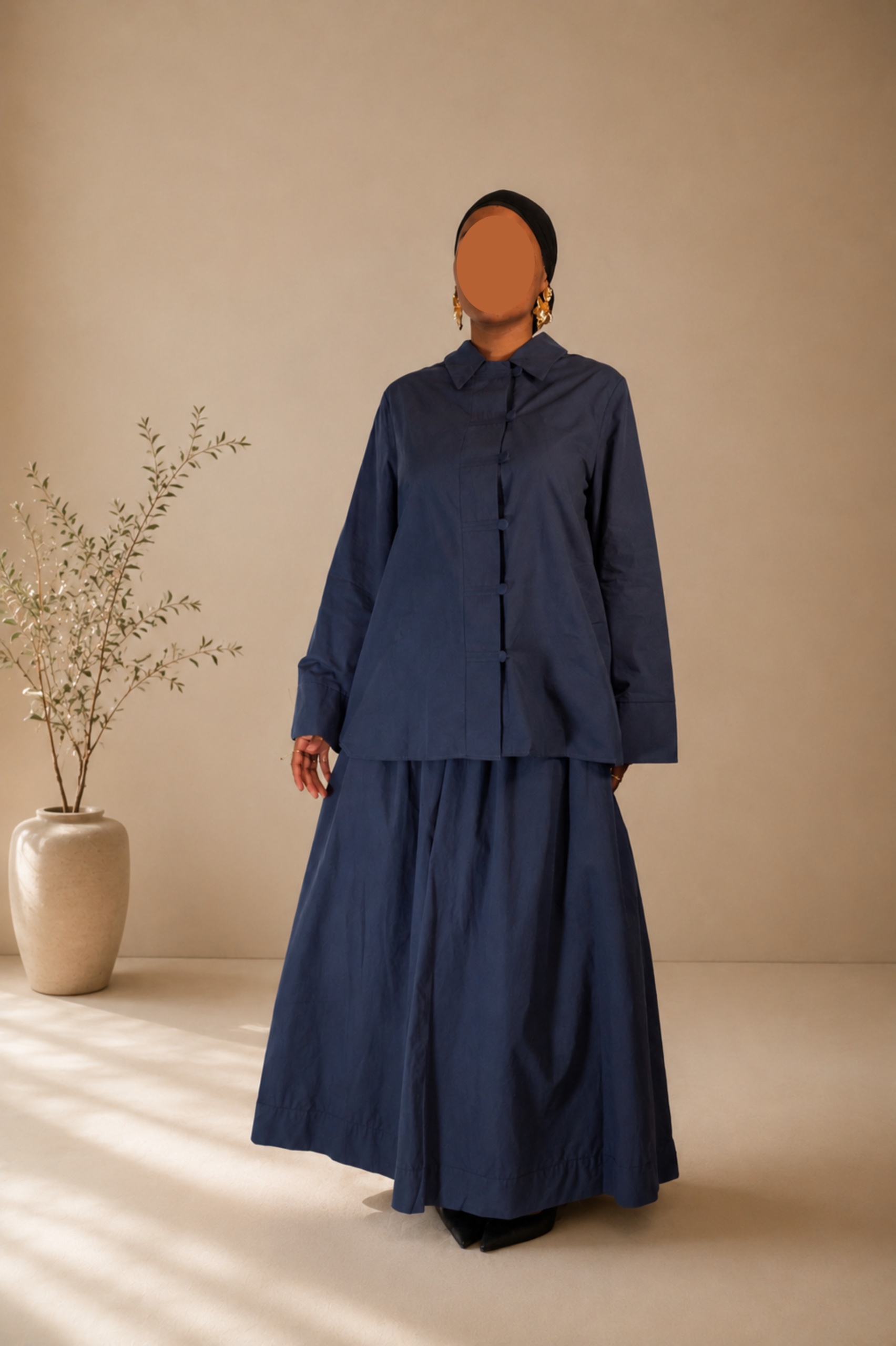 Ensemble jupe style asiatique bleu nuit