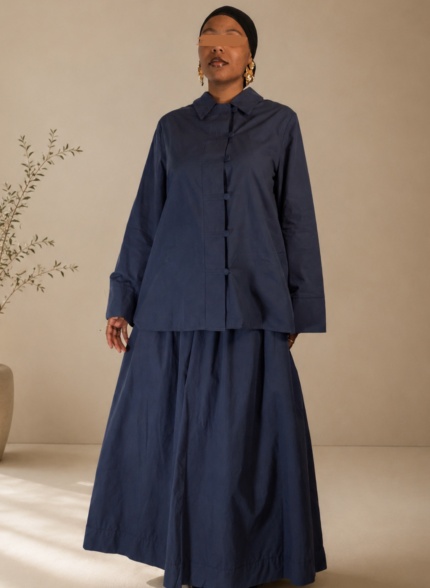 ensemble jupe style asiatique bleu nuit