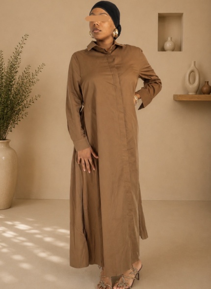 Robe chemise longue marron opaque à poches coton tencel Tashkila by Sam