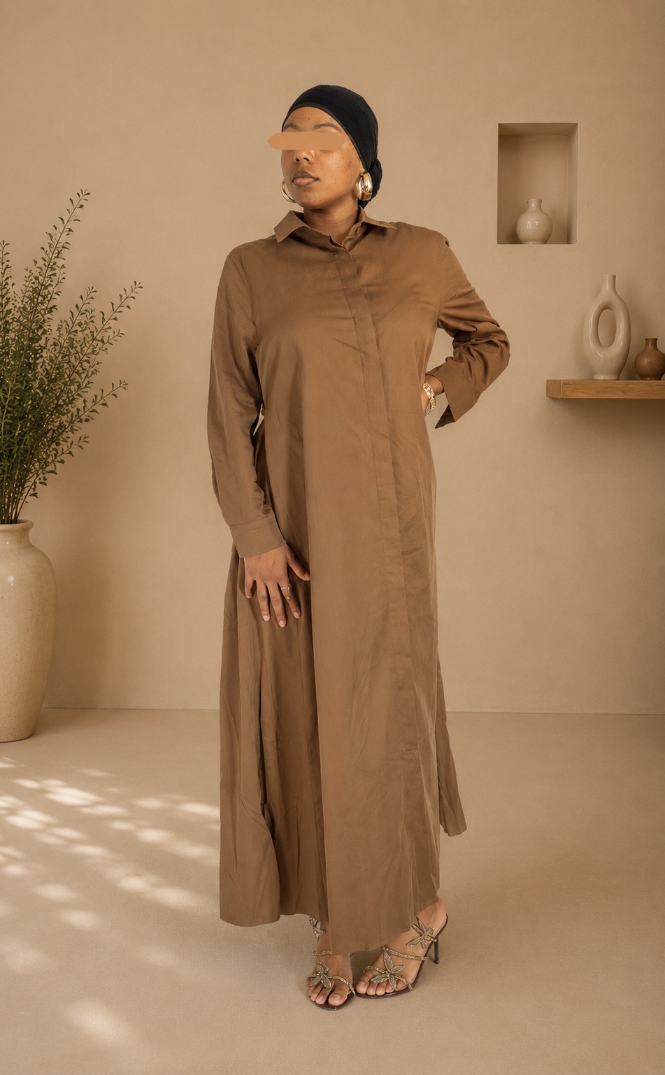 Robe chemise longue marron opaque à poches coton tencel Tashkila by Sam