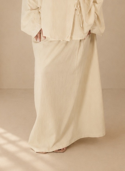 Jupe longue fluide en lin et viscose jaune beurre Tashkila